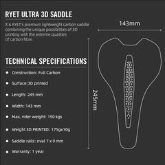 RYET Carbon 3D Printed Bicycle Saddle 175g